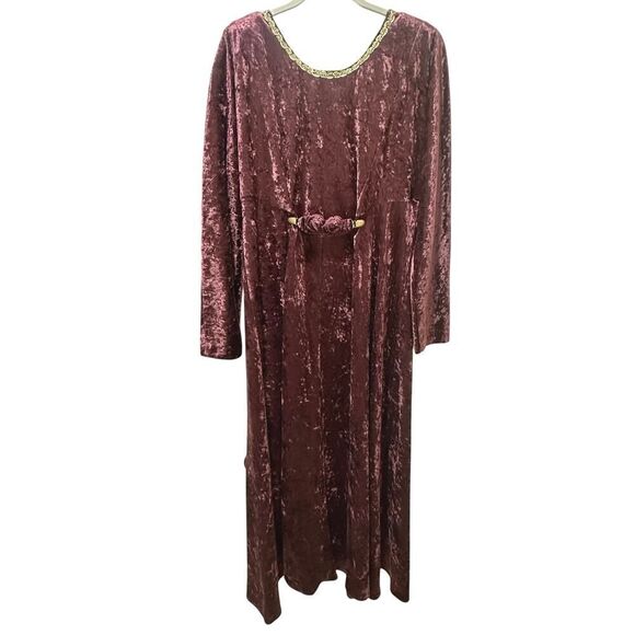 VTG All That Jazz Victorian Burgundy Crushed Velvet & Gold Maxi Dress Large - Picture 12 of 16